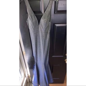 Grey, blue, and gold prom/formal dress